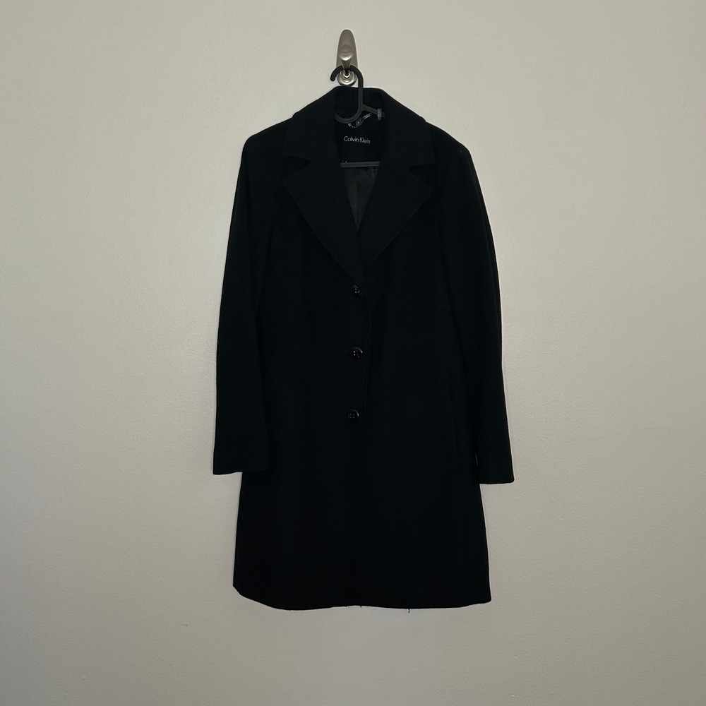 CALVIN KLEIN Wool Blend Single Breasted Walker Overcoat Black Size 8